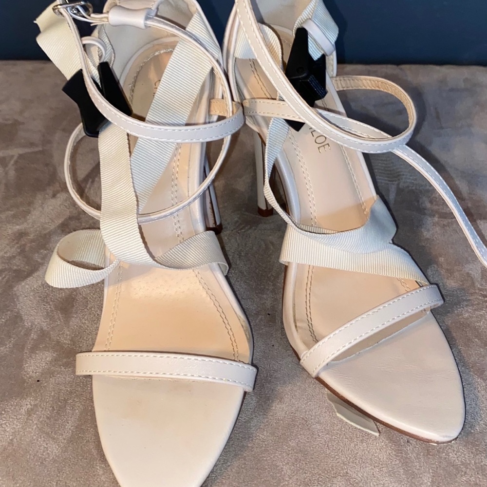 Strap and Buckle Open Toe Stilettos Size 6